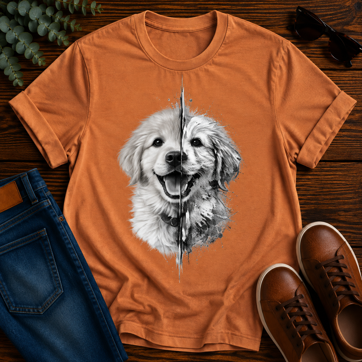 Golden Retriever Split Portrait Tee