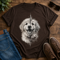 Golden Retriever Split Portrait T-Shirt — Realistic & Brush-Style Puppy Art