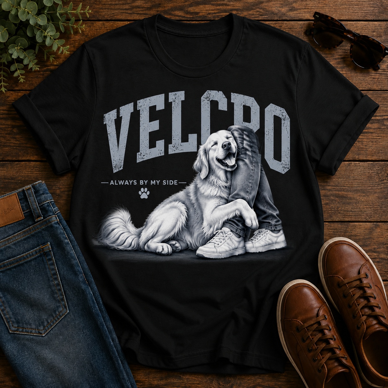 Always By My Side Golden Retriever T-Shirt — Velcro Dog Graphic Tee