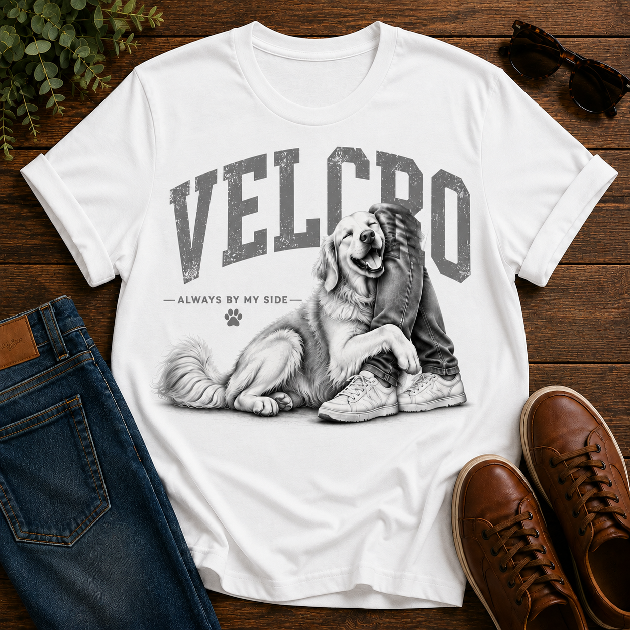 Always By My Side Golden Retriever T-Shirt — Velcro Dog Graphic Tee