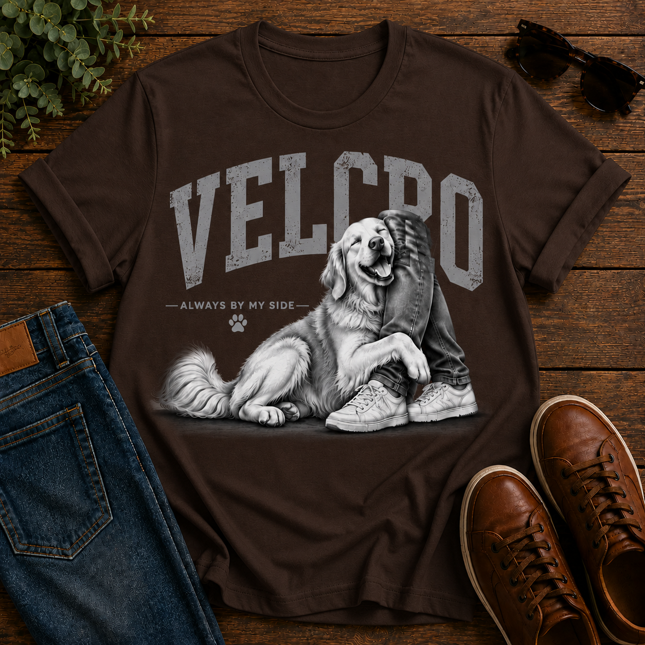 Always By My Side Golden Retriever T-Shirt — Velcro Dog Graphic Tee