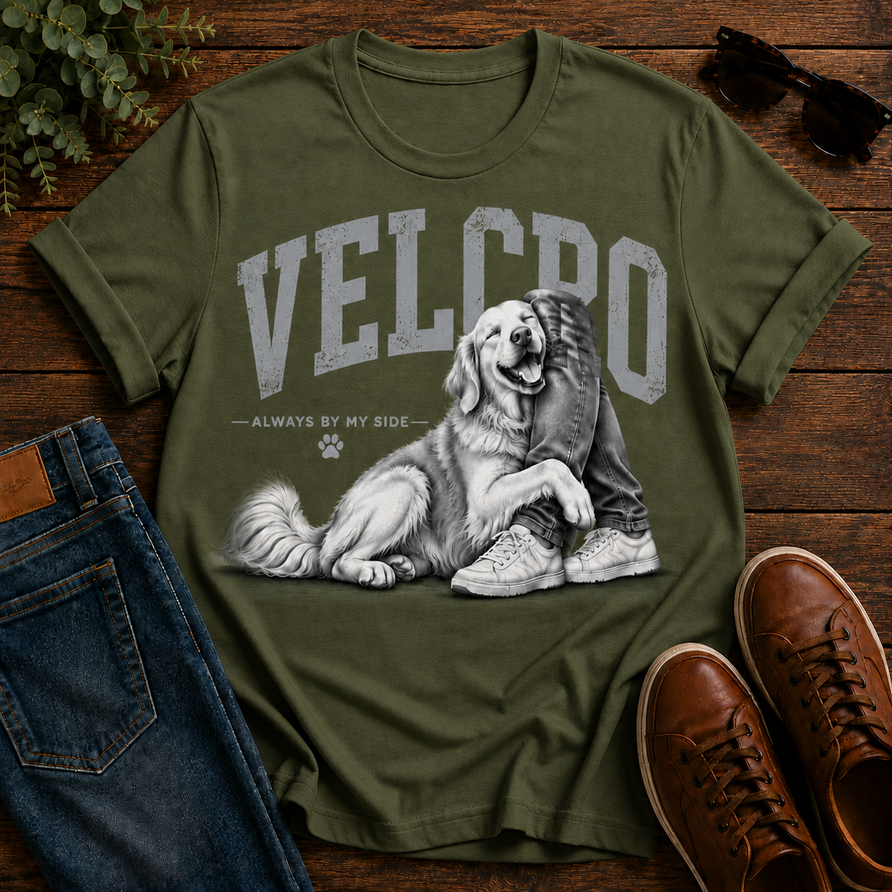 Always By My Side Golden Retriever T-Shirt — Velcro Dog Graphic Tee
