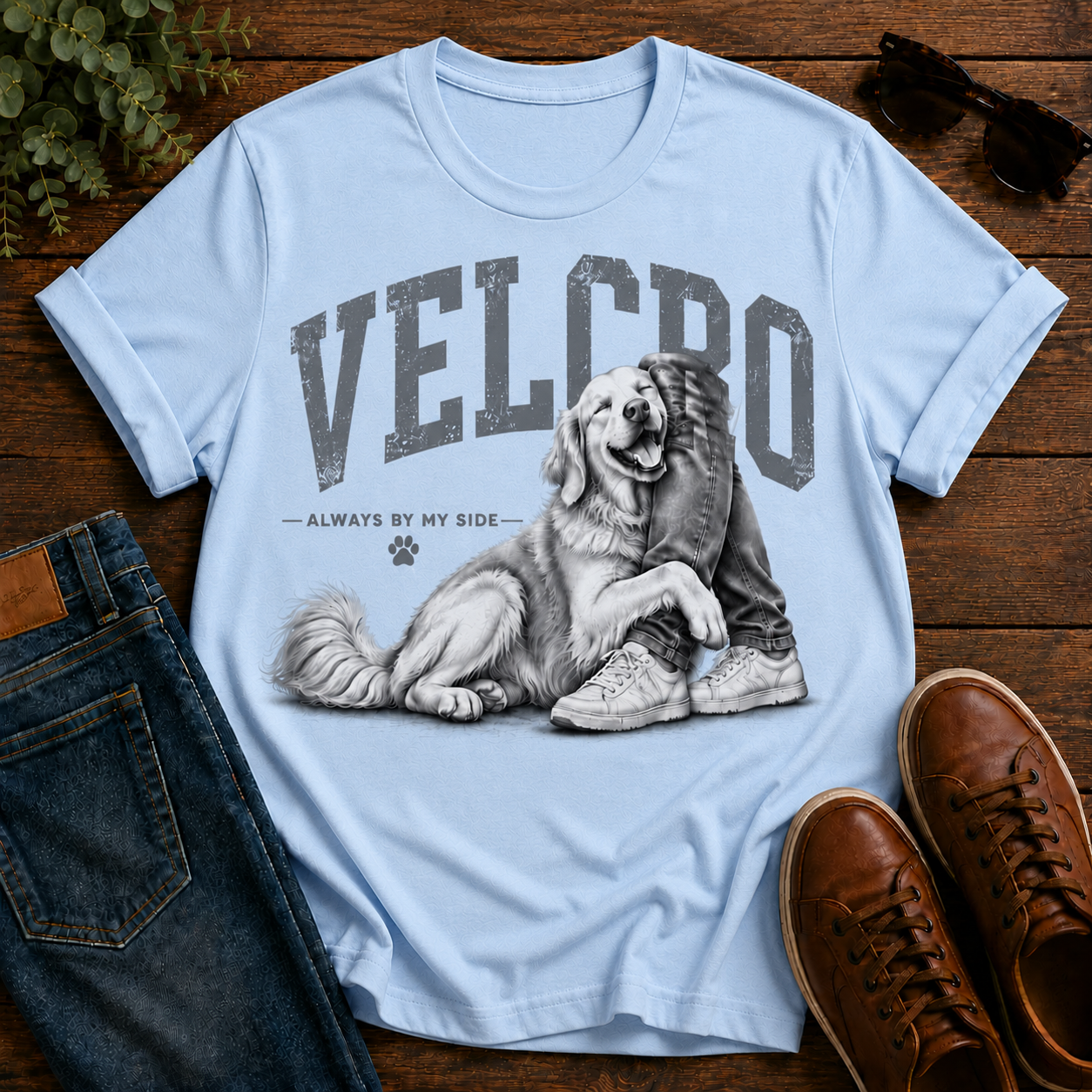 Always By My Side Golden Retriever T-Shirt — Velcro Dog Graphic Tee