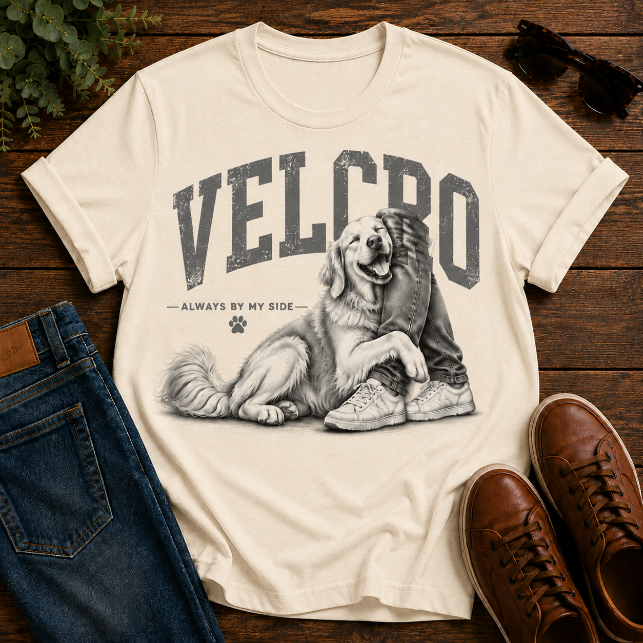 Always By My Side Golden Retriever T-Shirt — Velcro Dog Graphic Tee