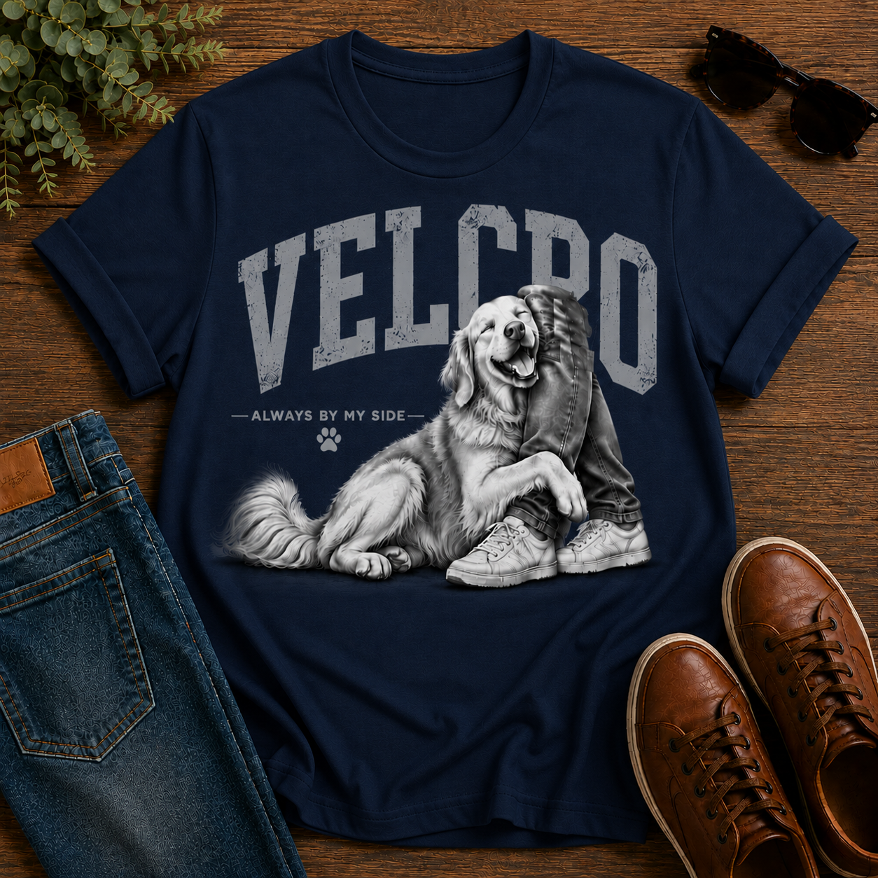 Always By My Side Golden Retriever T-Shirt — Velcro Dog Graphic Tee