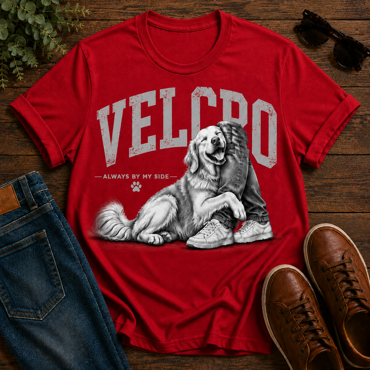 Always By My Side Golden Retriever T-Shirt — Velcro Dog Graphic Tee