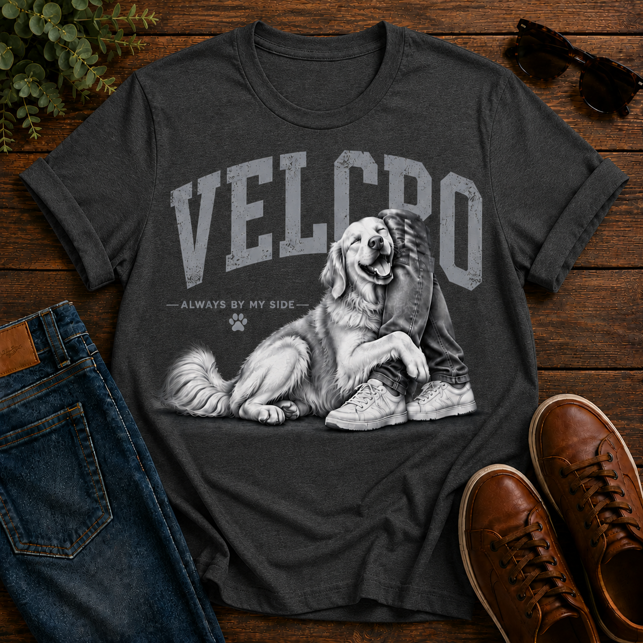 Always By My Side Golden Retriever T-Shirt — Velcro Dog Graphic Tee