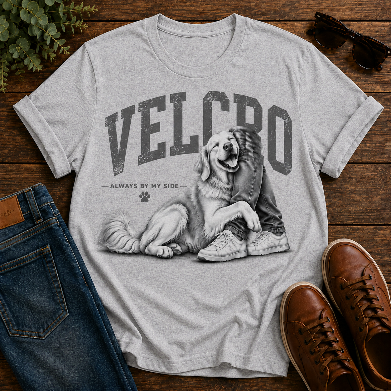 Always By My Side Golden Retriever T-Shirt — Velcro Dog Graphic Tee