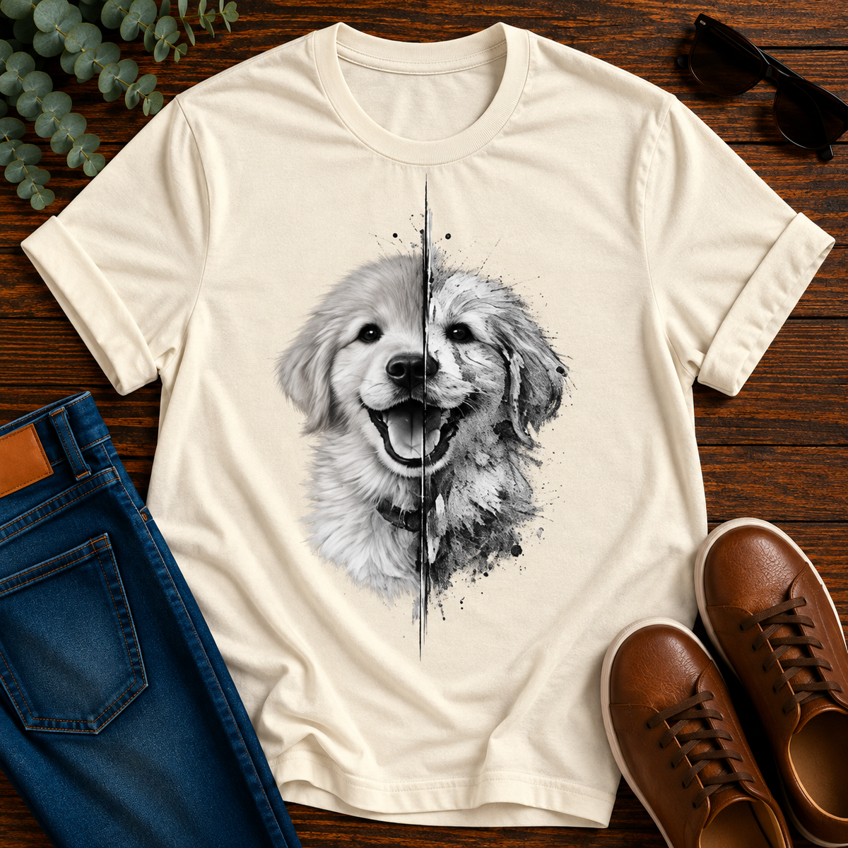Golden Retriever Split Portrait Tee