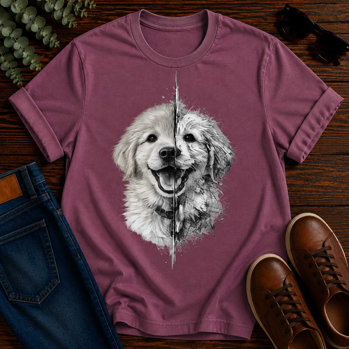 Golden Retriever Split Portrait Tee