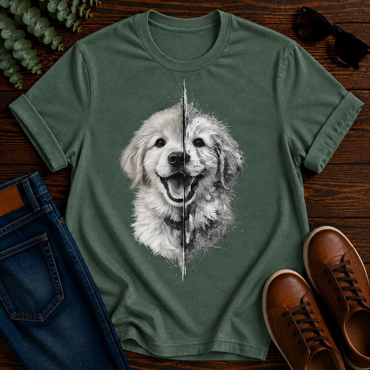 Golden Retriever Split Portrait Tee