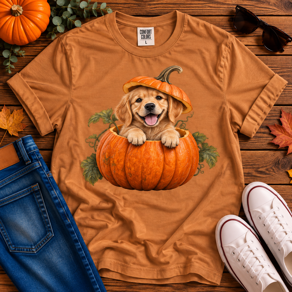 Pumpkin Golden Retriever Puppy Tee