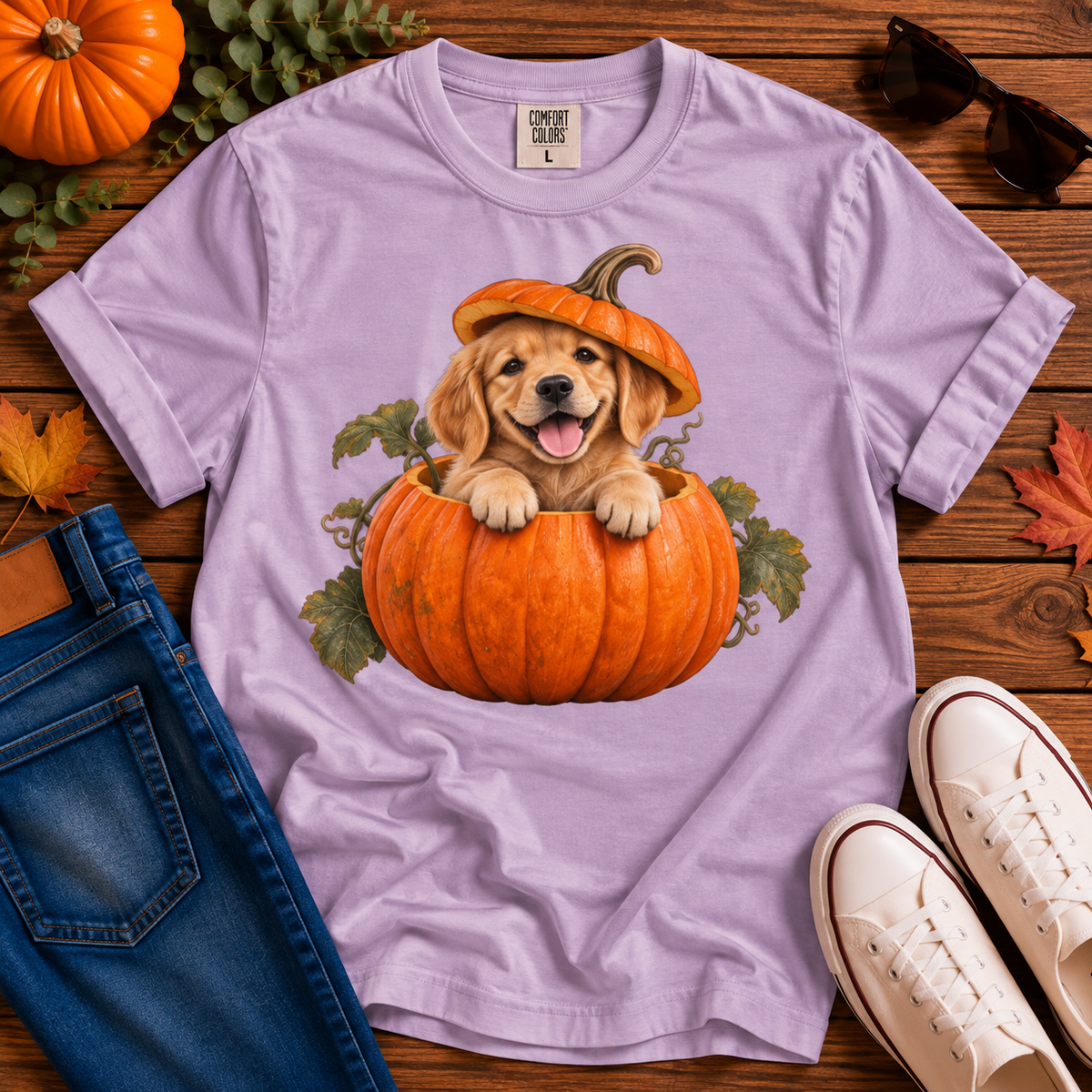 Pumpkin Golden Retriever Puppy Tee