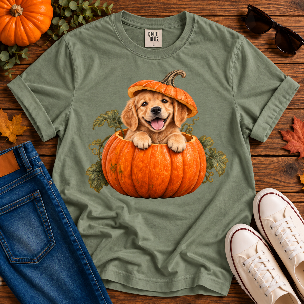 Pumpkin Golden Retriever Puppy Tee